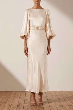 Shona Joy La Lune Balloon Sleeve Midi Dress White Size 12 for rent on The Volte - image 1