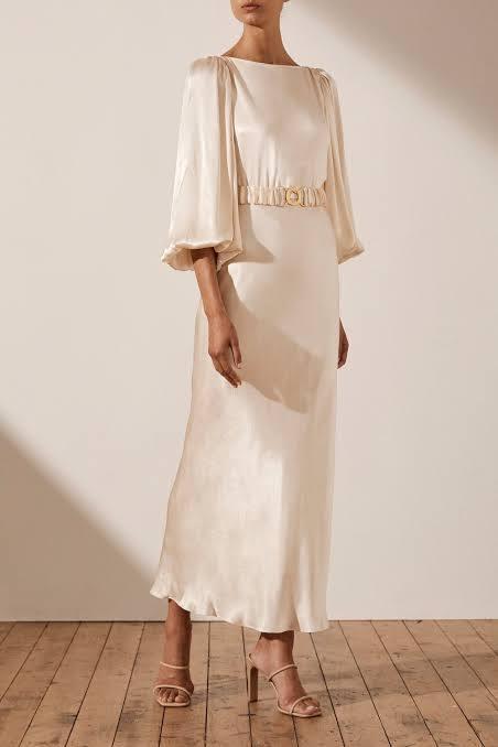 Shona Joy La Lune Balloon Sleeve Midi Dress White Size 12 for rent on The Volte - main image