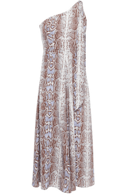 Zimmermann One-shoulder Snake Print Silk Crepe De Chine Midi Dress Print Size 6