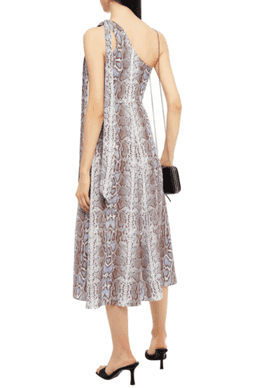 Zimmermann One-shoulder Snake Print Silk Crepe De Chine Midi Dress Print Size 6
