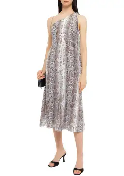 Zimmermann One Shoulder Snake Print Silk Crepe De Chine Midi Dress Print Size 6