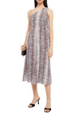 Zimmermann One-shoulder Snake Print Silk Crepe De Chine Midi Dress Print Size 6