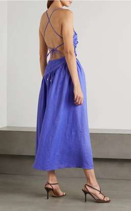 Zimmermann Tropicana Open-back Asymmetric Linen Midi Dress Blue Size 12 for rent on The Volte - image 3