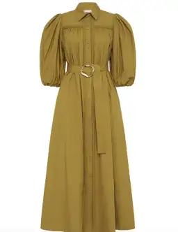 Aje Casabianca Puff Sleeve Shirt Dress in Olive Green - Size 6 for rent on The Volte - image 4
