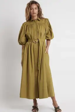 Aje Casabianca Puff Sleeve Shirt Dress in Olive Green - Size 6 for rent on The Volte - image 1