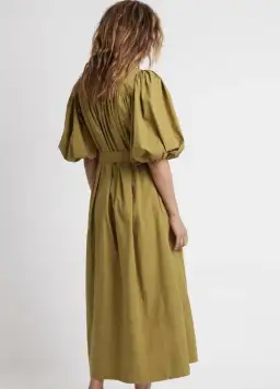 Aje Casabianca Puff Sleeve Shirt Dress in Olive Green - Size 6 for rent on The Volte - image 3