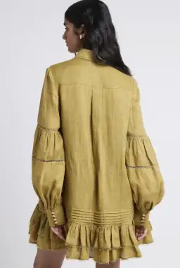 Aje Lotus Shirt Dress in Olive Green - Size 6 for rent on The Volte - image 3