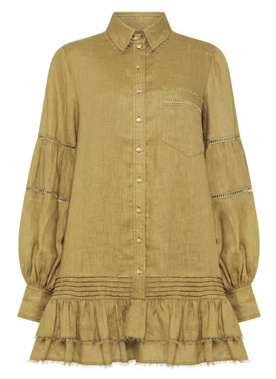 Aje Lotus Shirt Dress in Olive Green - Size 6 for rent on The Volte - main image