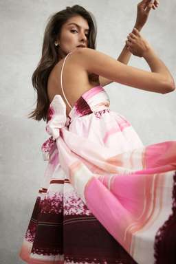 Aje Kasbah Sunset Stripe Ruched Bow Back Mini Dress Print Size 6 for rent on The Volte - image 4