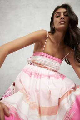 Aje Kasbah Sunset Stripe Ruched Bow Back Mini Dress Print Size 6 for rent on The Volte - image 3