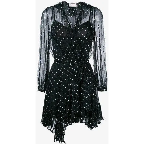 Zimmermann Silk Ruffle Polka Dot Wrap Mini Dress Black Size 8 for rent on The Volte - main image