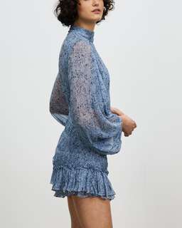 Shona Joy Harmony High Neck Ruched Mini Dress Blue Size 8 for rent on The Volte - image 3