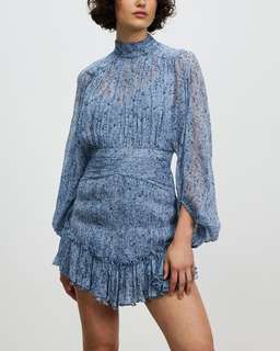 Shona Joy Harmony High Neck Ruched Mini Dress Blue Size 8 for rent on The Volte - image 1