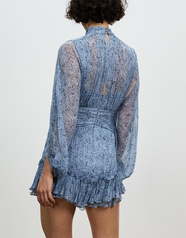 Shona Joy Harmony High Neck Ruched Mini Dress Blue Size 8 for rent on The Volte - main image