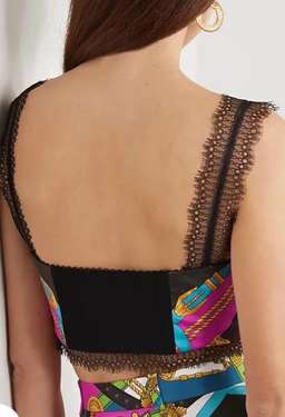 VERSACE Lace-trimmed printed silk-twill bustier top Size 8 for rent on The Volte - image 4
