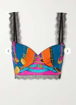 VERSACE Lace-trimmed printed silk-twill bustier top Size 8 for rent on The Volte - image 2