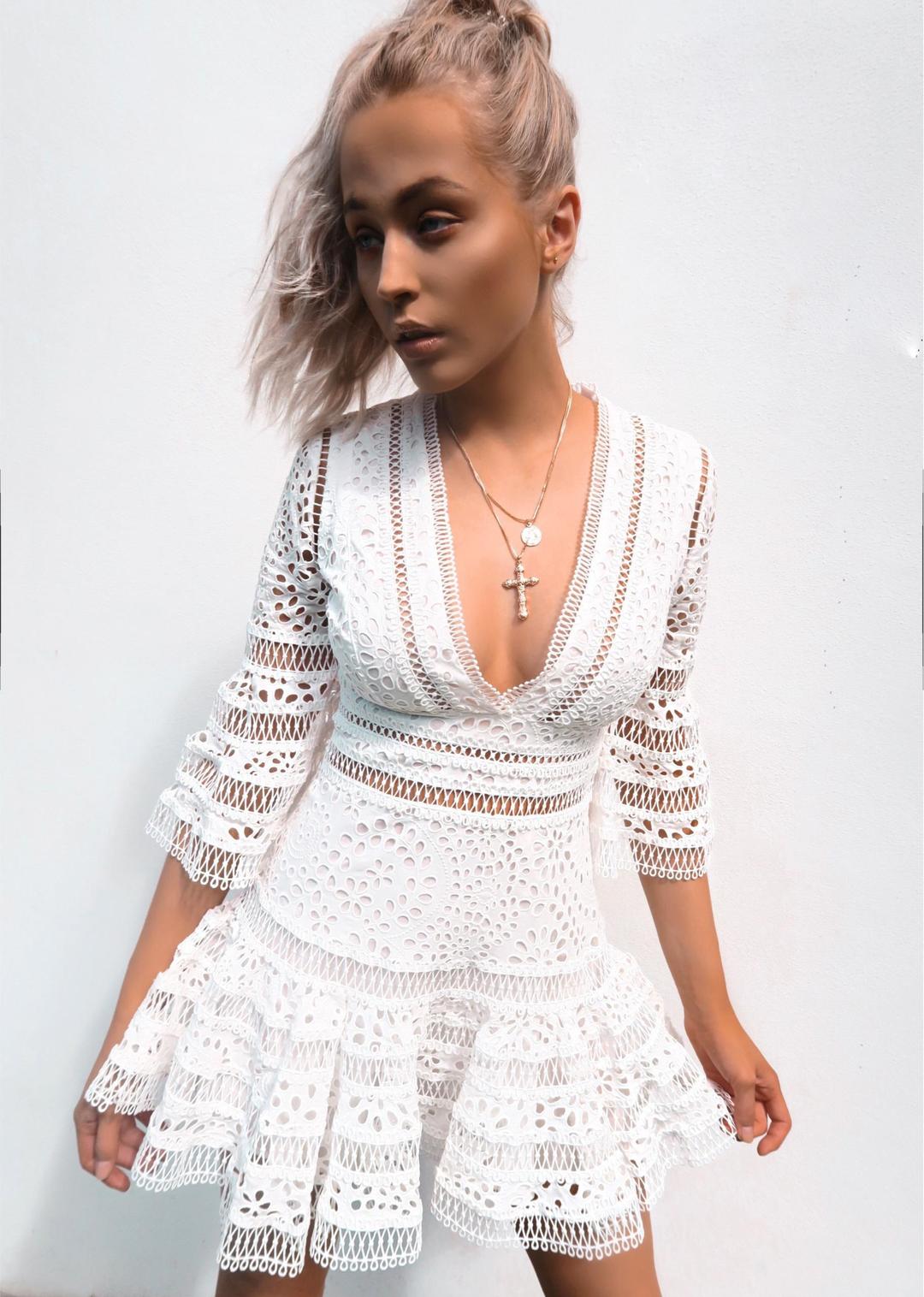 Zimmermann Lovelorn Flutter Mini Dress Ivory Size 0 / AU 8 for rent on The Volte - main image