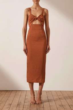 Shona Joy - Simone Fitted Cut Out Midi Dress - Terracotta for rent on The Volte - image 1
