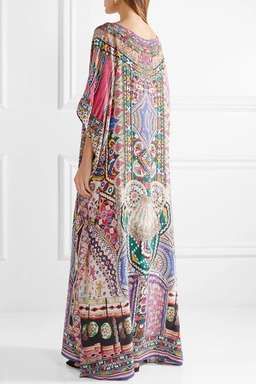 Camilla The Long Way Home Embellished Printed Silk Crepe De Chine Kaftan Size 14 for rent on The Volte - image 3