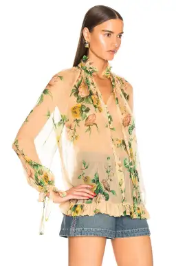 Zimmermann Zippy Necktie Top Peach Garden Floral Print Size 0 / AU 8 for rent on The Volte - image 2