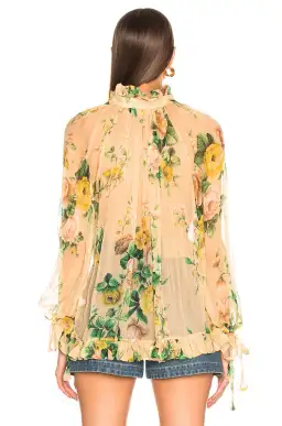 Zimmermann Zippy Necktie Top Peach Garden Floral Print Size 0 / AU 8 for rent on The Volte - image 3