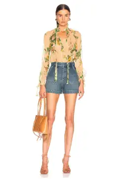 Zimmermann Zippy Necktie Top Peach Garden Floral Print Size 0 / AU 8 for rent on The Volte - image 1