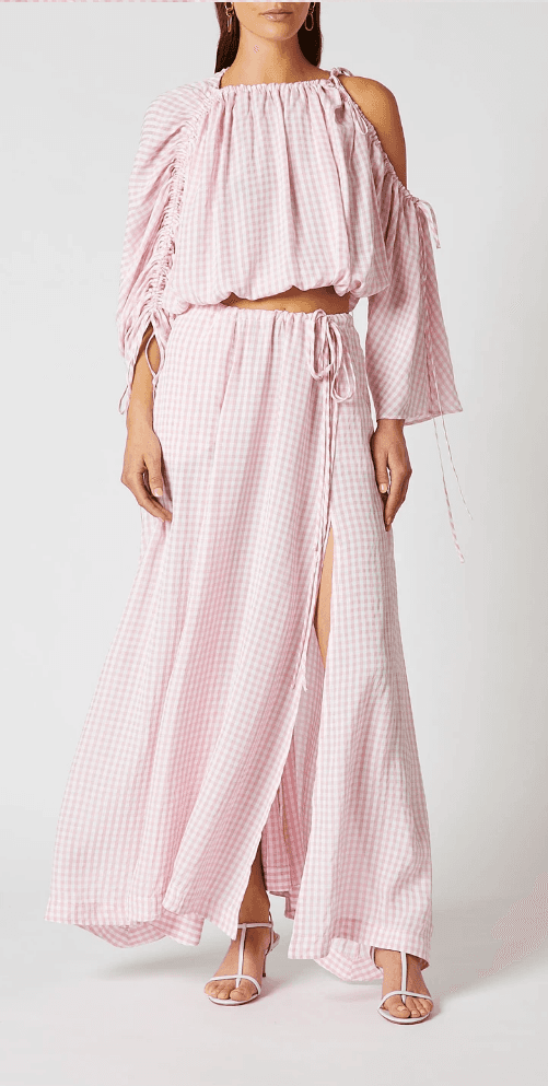 Scanlan Theodore Gingham Drawcord Top and Skirt Set Pink Size 10 for rent on The Volte - main image
