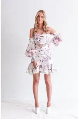 Zimmermann Corsage Bauble Bodice and Mini Skirt Set Purple Floral Size 1 / Au 10