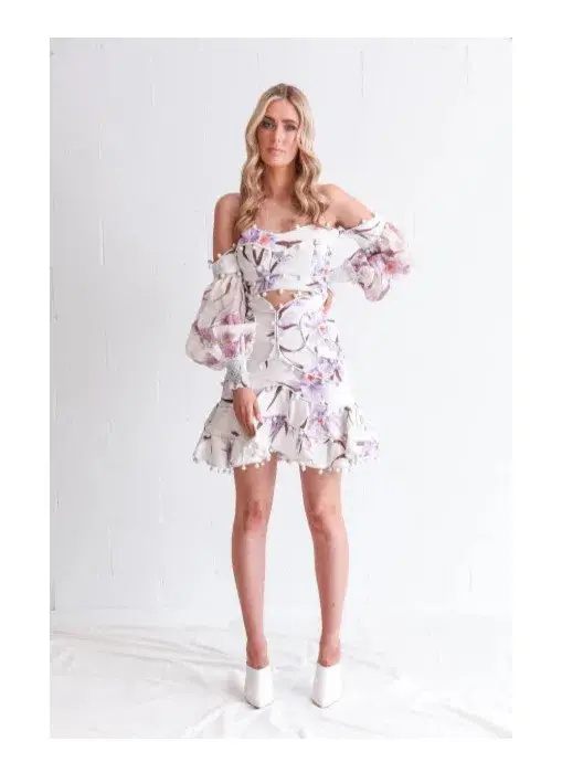 Zimmermann Corsage Bauble Bodice Ivory Lilac Orchid Print Size 1/ AU 10 for rent on The Volte - main image