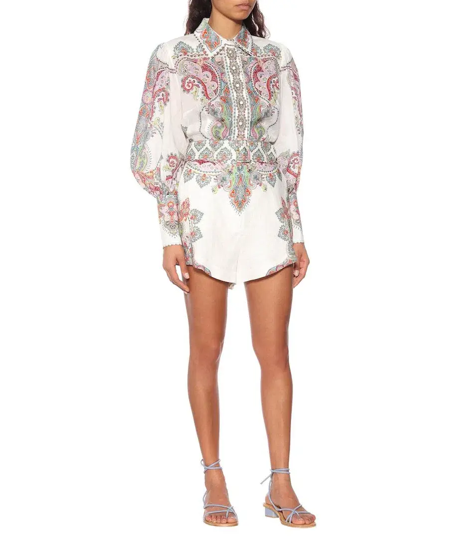 Zimmermann Ninety-Six Filigree Shirt White Lennon Paisley Print Size 8/Size 0 for rent on The Volte - main image