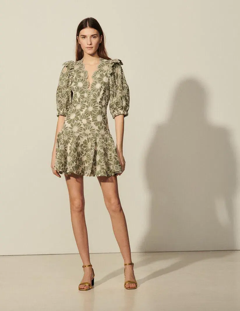 SANDRO embroidered floral green mini dress for rent on The Volte - main image