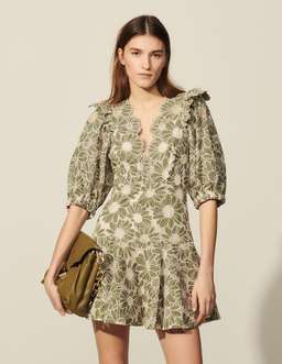 SANDRO embroidered floral green mini dress for rent on The Volte - image 1
