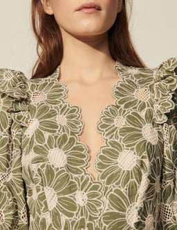 SANDRO embroidered floral green mini dress for rent on The Volte - image 6