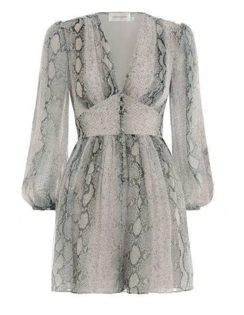 Zimmermann Corsage Fluted Playsuit Python Print Size 0P / AU 6 for rent on The Volte - main image