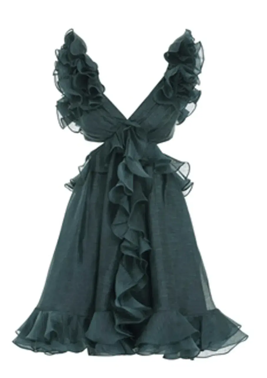 Zimmermann Ladybeetle Ruffle Mini Dress Green Size 0P / Au 6 for rent on The Volte - main image
