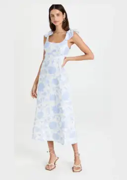 Zimmermann Postcard Tie Shoulder Midi Dress in Blue Tonal Floral Size 1 / Au 10 for rent on The Volte - image 1