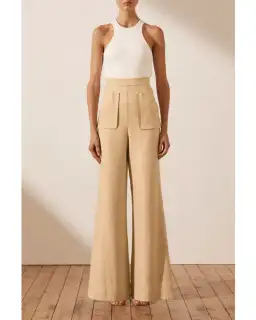 Shona Joy Carmen Linen Flared Pant Beige Size AU 6 for rent on The Volte - image 1