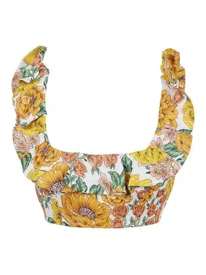 Zimmermann Poppy Frill Neck Crop Top Sunshine Floral Size 6 for rent on The Volte - main image