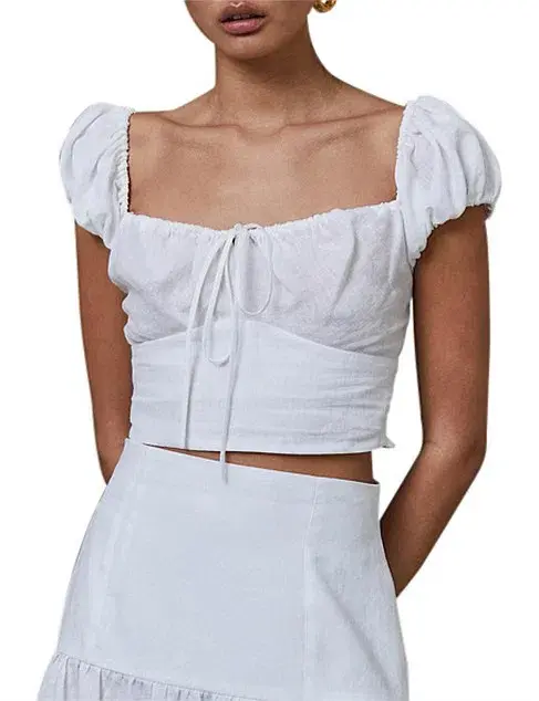 Bec & Bridge Marla Puff Sleeve Top and Mini Skirt Set White Size 8 for rent on The Volte - main image