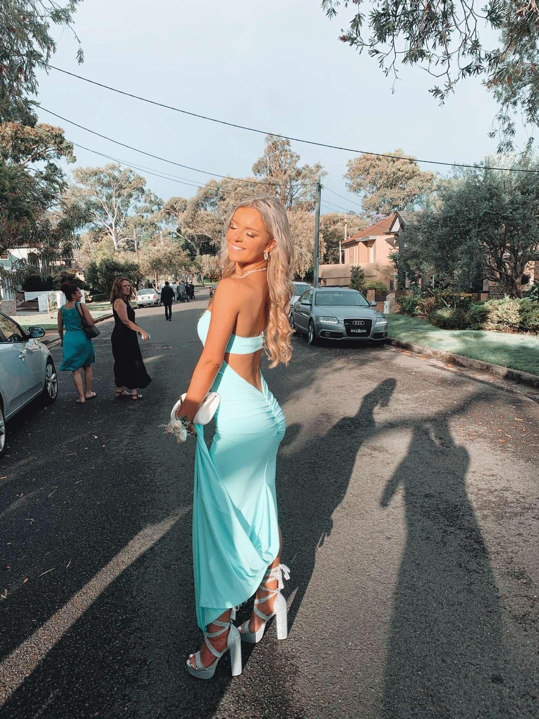 Amy Taylor Talieka Gown Baby Aqua Size 2 for rent on The Volte - main image