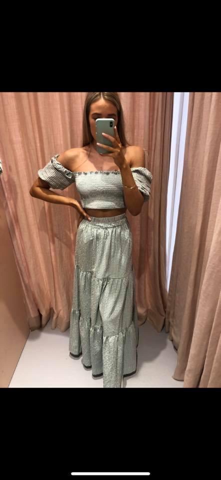 By Nicola Elderflower Top In Jade Check Size 6 for rent on The Volte - main image