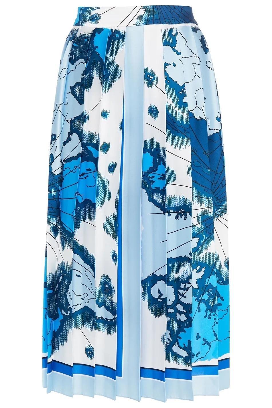 Victoria Beckham Printed Pleated Twill Midi Skirt Size 10 for rent on The Volte - main image