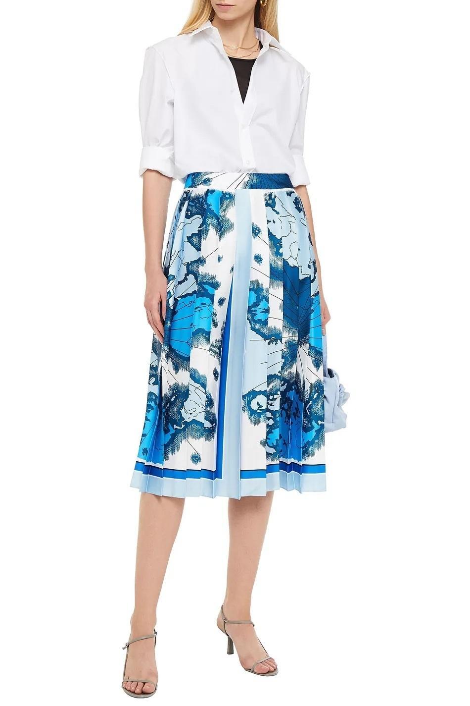 Victoria Beckham Printed Pleated Twill Midi Skirt Size 10 for rent on The Volte - main image