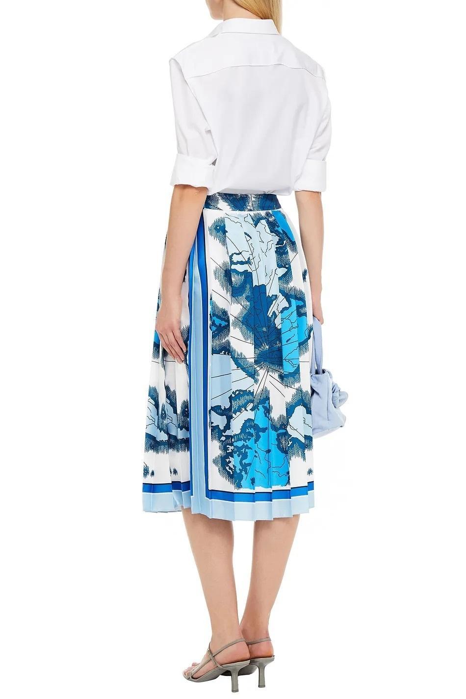 Victoria Beckham Printed Pleated Twill Midi Skirt Size 10 for rent on The Volte - main image