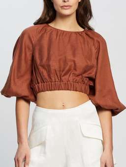 Shona Joy Elsa Balloon Sleeve Crop Top Brown Size 12 for rent on The Volte - image 2