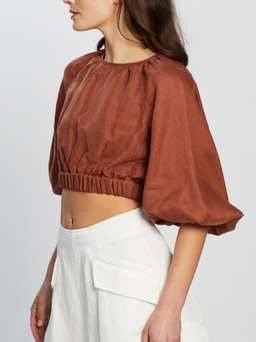 Shona Joy Elsa Balloon Sleeve Crop Top Brown Size 12 for rent on The Volte - image 4