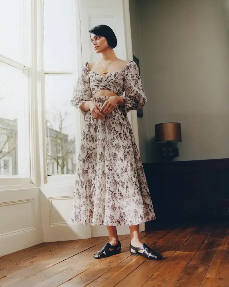 Zimmermann Pleated Bodice Size 2/Au 12 and Midi Skirt Size 1/ AU 10 Set Print for rent on The Volte - main image