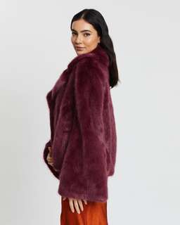 Unreal Fur Madam Butterfly Jacket Wine Size 10 for rent on The Volte - image 2