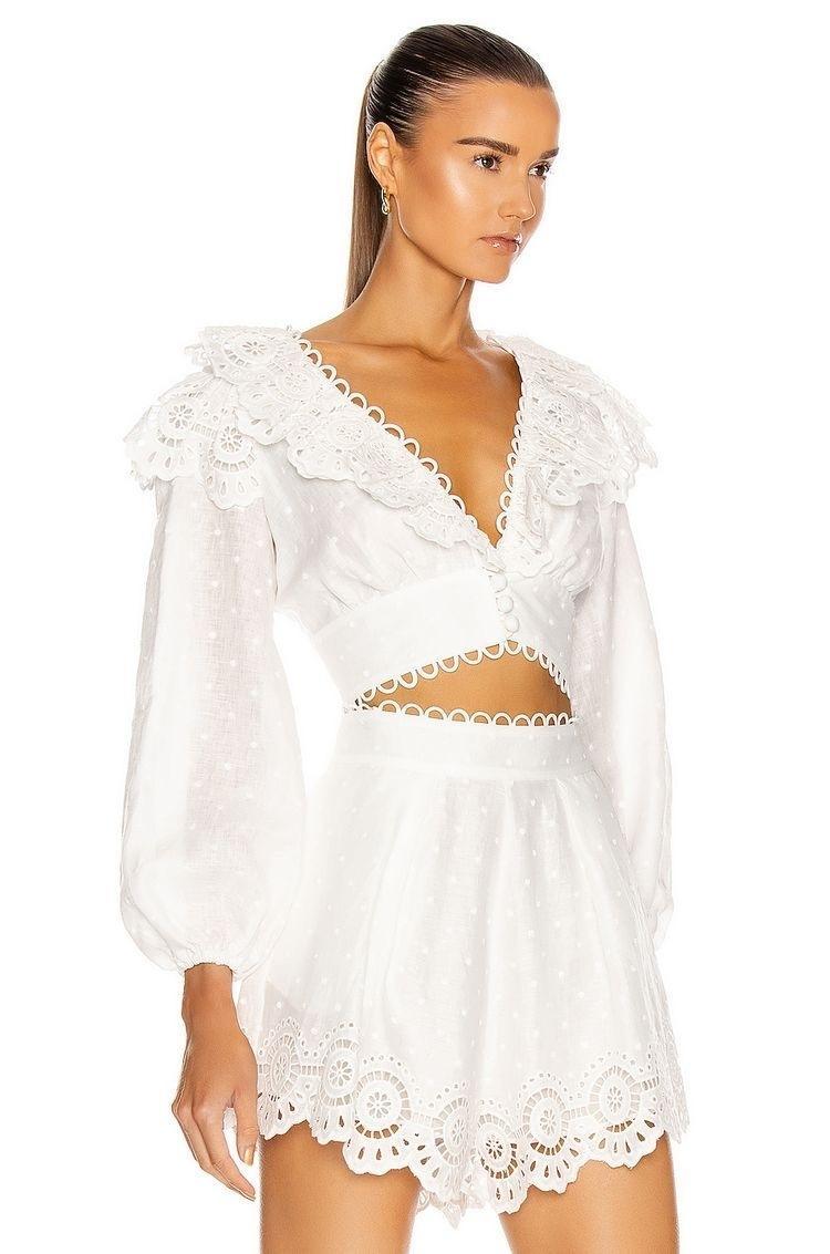 Zimmermann Bellitude Scallop Crop Top and Shorts Set Ivory Size 8 for rent on The Volte - main image