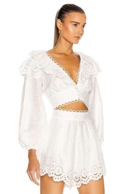 Zimmermann Bellitude Scallop Crop Top and Shorts Set Ivory Size 8 for rent on The Volte - image 2